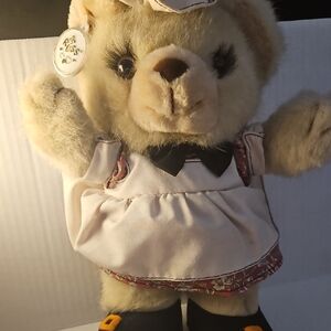 Cream Teddy Bear with Black Bow and Boots